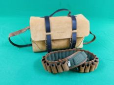 JOHN SHOOTER LEATHER CARTRIDGE BAG WITH 12 GAUGE CARTRIDGE BELT