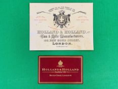 A HOLLAND & HOLLAND GUN CASE LABEL PRE 1919 + 1 HOLLAND & HOLLAND LEATHER GUN CASE LABEL