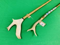 TWO SHOOTING STICKS ANTLER HANDLES