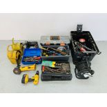 5 TOOLBOXES CONTAINING ASSORTED HAND TOOLS TO INCLUDE SPANNERS, CHISELS, HACKSAWS, BLOW TORCH,