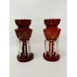 PAIR OF LARGE RUBY GLASS LUSTERS