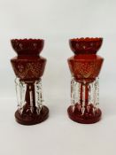 PAIR OF LARGE RUBY GLASS LUSTERS