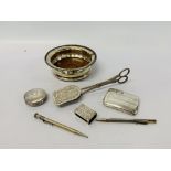 BOX OF VARIOUS SILVER AND PLATED ITEMS,