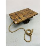ANTIQUE INDUSTRIAL CART / TROLLEY OF CAST IRON / TIMBER CONSTRUCTION