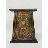 DECORATIVE ARTS AND CRAFTS STYLE MANTEL CLOCK WITH COPPER FRONT PANEL WITH RECEIPT FROM LIBERTY'S