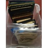BOX WITH STAMP COLLECTIONS IN SEVEN ALBUMS AND LOOSE, PACKETS OF MOUNTS,