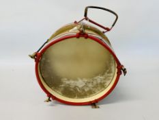 A HAND PAINTED MARCHING DRUM WITH ROYAL CREST 1ST GLOUCESTERSHIRE ROYAL ENGINEER VOLS.