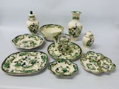 COLLECTION OF MASONS IRONSTONE "CHARTREUSE" TO INCLUDE LIDDED URN, VASE,