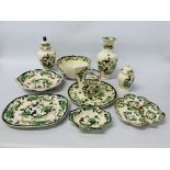 COLLECTION OF MASONS IRONSTONE "CHARTREUSE" TO INCLUDE LIDDED URN, VASE,