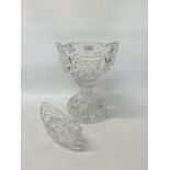 A LARGE HOBSTAR AMERICAN BRILLIANT GLASS PUNCH BOWL AND CUT GLASS NUT BOWL