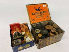 2 X BOXES OF COLLECTIBLES TO INCLUDE POST OFFICE SAVING BANK, WHOLE PUNCH, COMPACTS, MONEY TIN,