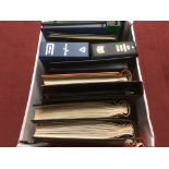 BOX WITH MANY GREAT BRITAIN STAMP COLLECTORS IN TEN VOLUMES, USED, MINT, FIRST DAY COVERS ETC.