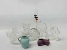 TWO PIECES OF MATS JONASSON SIGNED ART GLASS OTTER AND EAGLE,