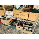 8 X BOXES OF HOUSEHOLD SUNDRIES TO INCLUDE CROCKERY, CUTLERY, PLASTER FIGURES, GLASSWARE,