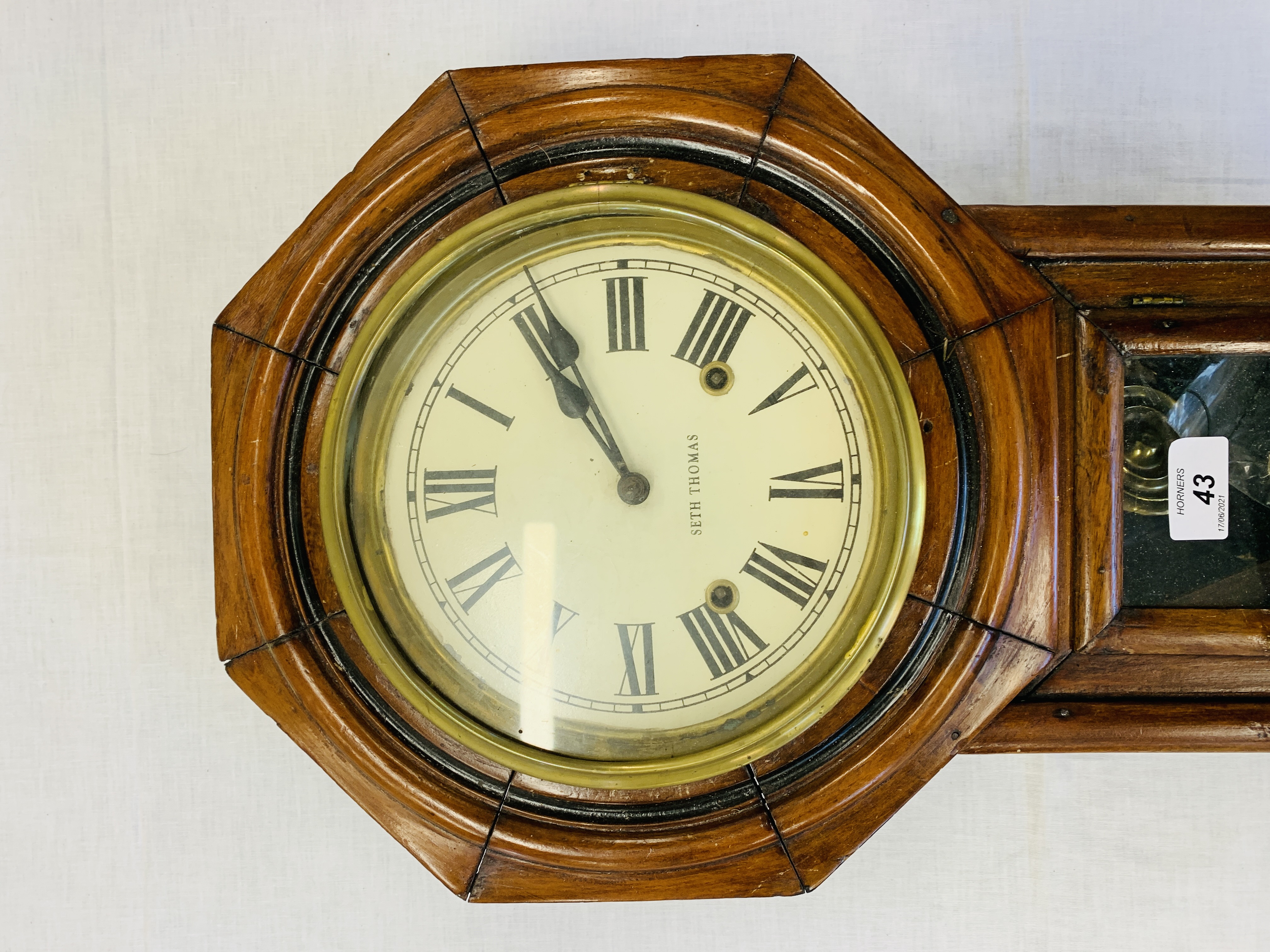 VINTAGE MAHOGANY CASED 8 DAY WALL CLOCK BY SETH THOMAS - Image 2 of 4