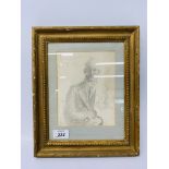 PORTRAIT OF A GENTLEMAN, HANDS CROSSED PENCIL INDISTINCT SIGNATURE IN GILT FRAME.