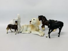 ROYAL DOULTON BLACK HORSE (SMALL EAR CHIP), COOPERCRAFT HORSE AND ONE OTHER,