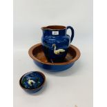 TORQUAY WARE JUG AND BOWL AND LIDDED POT