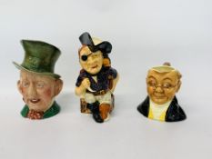 3 X CHARACTER JUGS TO INCLUDE BESWICK TITLE DEEDS,