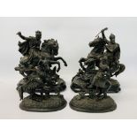 4 SPELTER MEDIEVAL KNIGHTS IN ARMOUR, 2 LARGER RICHARD I,