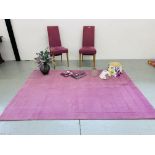 PAIR OF PURPLE UPHOLSTERED CHAIRS, MODERN RUG 230 CM X 162 CM, 2 X DESIGNER SHADES,