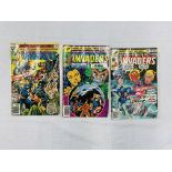 3 MARVEL COMICS THE INVADERS VOL. 1, NOS. 18, 36, 38 (1977-1979) BRITISH PENCE VARIANTS.