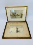 FRAMED AND MOUNTED WATERCOLOUR BREYDON WATER DEPICTING SAILING BOAT UNSIGNED.
