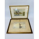 FRAMED AND MOUNTED WATERCOLOUR BREYDON WATER DEPICTING SAILING BOAT UNSIGNED.