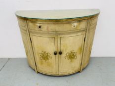 CONTINENTAL STYLE DEMI LUNE SINGLE DRAWER CUPBOARD WITH PAINTED FINISH