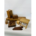 COLLECTION OF ASSORTED VINTAGE WOODEN BOXES TO INCLUDE CHURCH MONEY BOX, PINE LONG BOX,