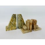 PAIR OF ART DECO MARBLE BOOKENDS, ALONG WITH A PAIR OF ART DECO ALABASTER BOOK ENDS.
