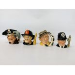 4 X ROYAL DOULTON CHARACTER JUGS TO INCLUDE THE FIREMAN D 6697,