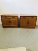 A PAIR OF G PLAN TEAK SINGLE DRAWER CABINETS EACH W 84CM. D 46CM. H 69CM.