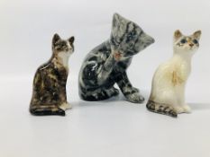 3 X WINSTANLEY HAND MADE CATS BEARING SIGNATURE TO BASE