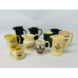 COLLECTION OF 10 PUB ADVERTISING JUGS TO INCLUDE BELLS, JAMESON, FAMOUS GROUSE,