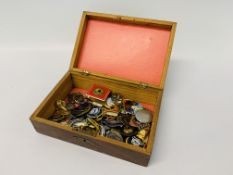 BOX OF VINTAGE BADGES TO INCLUDE AN ENAMELED TEACHER OF DANCE PENDANT ETC