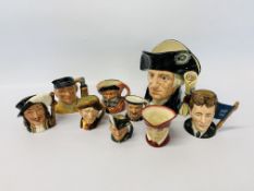 COLLECTION OF 9 ROYAL DOULTON CHARACTER JUGS GEORGE WASHINGTON, MICHAEL DOULTON, ARRY, ATHOS,