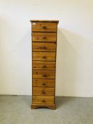 MODERN HONEY PINE 9 DRAWER TOWER CHEST - H 142 X W 42½ X D 38CM.