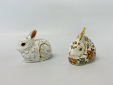 2 X CROWN DERBY PAPERWEIGHTS BUNNY & MEADOW RABBIT