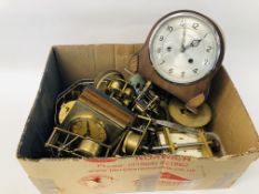BOX OF VINTAGE CLOCK MOVEMENTS AND PARTS ETC.