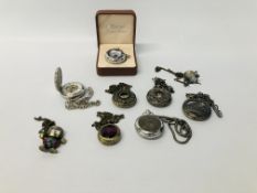 9 X VARIOUS MODERN POCKET WATCHES ALONG WITH A REVEL CASED POCKET WATCH "MANS BEST FRIEND 2009"