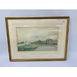 2 X W.E. MAYES (UNSIGNED) FRAMED WATERCOLOURS TO INCLUDE RIVER WENSUM ST. OLAVES 1918 - H 26.