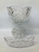 A LARGE HOBSTAR AMERICAN BRILLIANT GLASS PUNCH BOWL AND CUT GLASS NUT BOWL