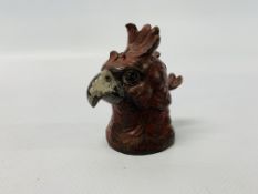 VINTAGE COLD PAINTED BRONZE INKWELL IN THE FORM OF A PARROT HEAD,