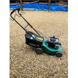 A QUALCAST 41CM SELF PROPELLED PETROL DRIVEN ROTARY LAWN MOWER WITH COLLECTOR & INSTRUCTIONS