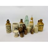 COLLECTION OF LOCAL VINTAGE STONEWARE BOTTLES TO INCLUDE BULLARD & SONS NORWICH, MORGANS BREWERY, J.