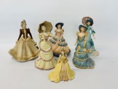 6 COALPORT COLLECTORS FIGURINES TO INCLUDE AGE OF ELEGANCE, AUTUMN STROLL, PETTICOAT LANE,