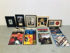 SMALL COLLECTION OF FRAMED MUSIC MEMORABILIA TO INCLUDE SIGNED S CLUB CD, SIGNED ENYA PRINT ETC.