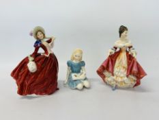 3 X ROYAL DOULTON FIGURINES TO INCLUDE AUTUMN BREEZES, SOUTHERN BELLE HN 2229,
