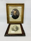 VINTAGE GILT FRAMED WATERCOLOUR WITH OVER PAINTED DETAIL "PORTRAIT OF A GENT" UNSIGNED ALONG WITH A